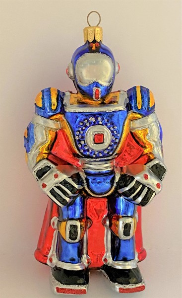 Roboter blau mit rotem Cape