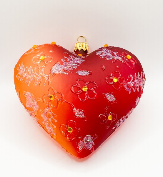 Rot oranges transparentes Herz mit Blümchen-Dekor