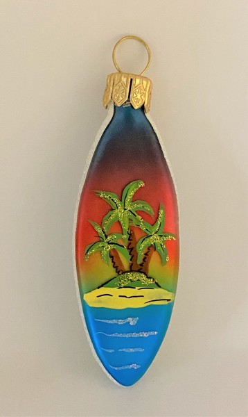 Surfbrett mit Insel-Motiv